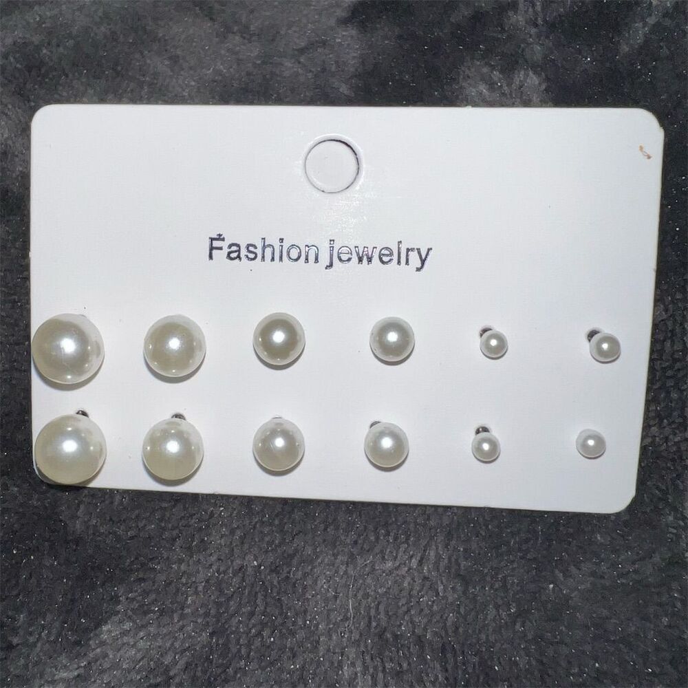 6Pair Faux Pearl Stud Earrings Set - White